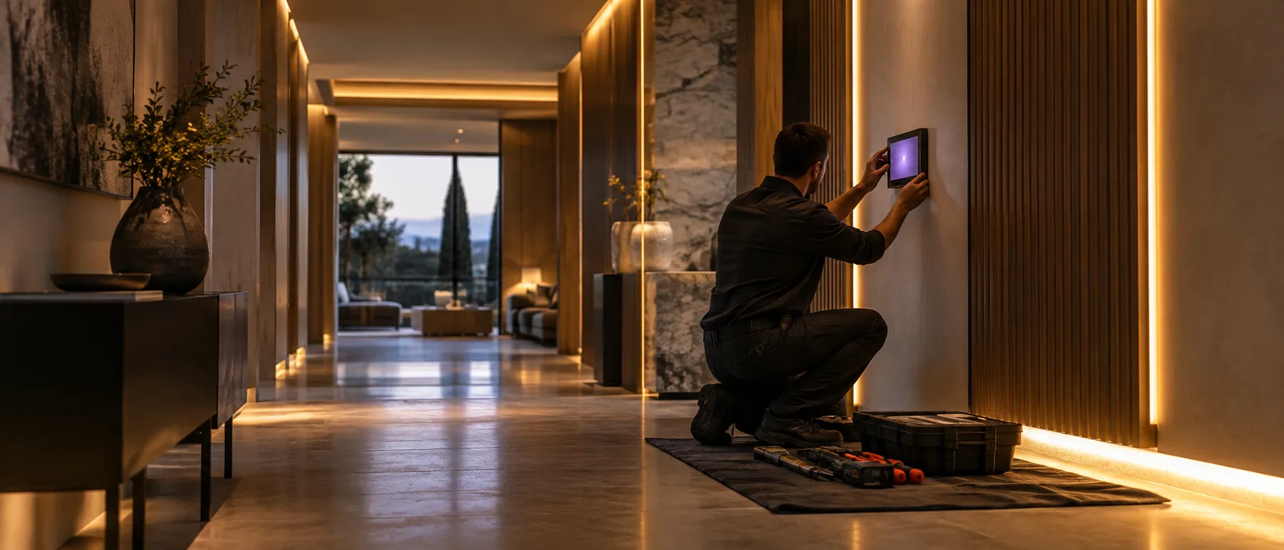 Certified partner installing a smart home control panel