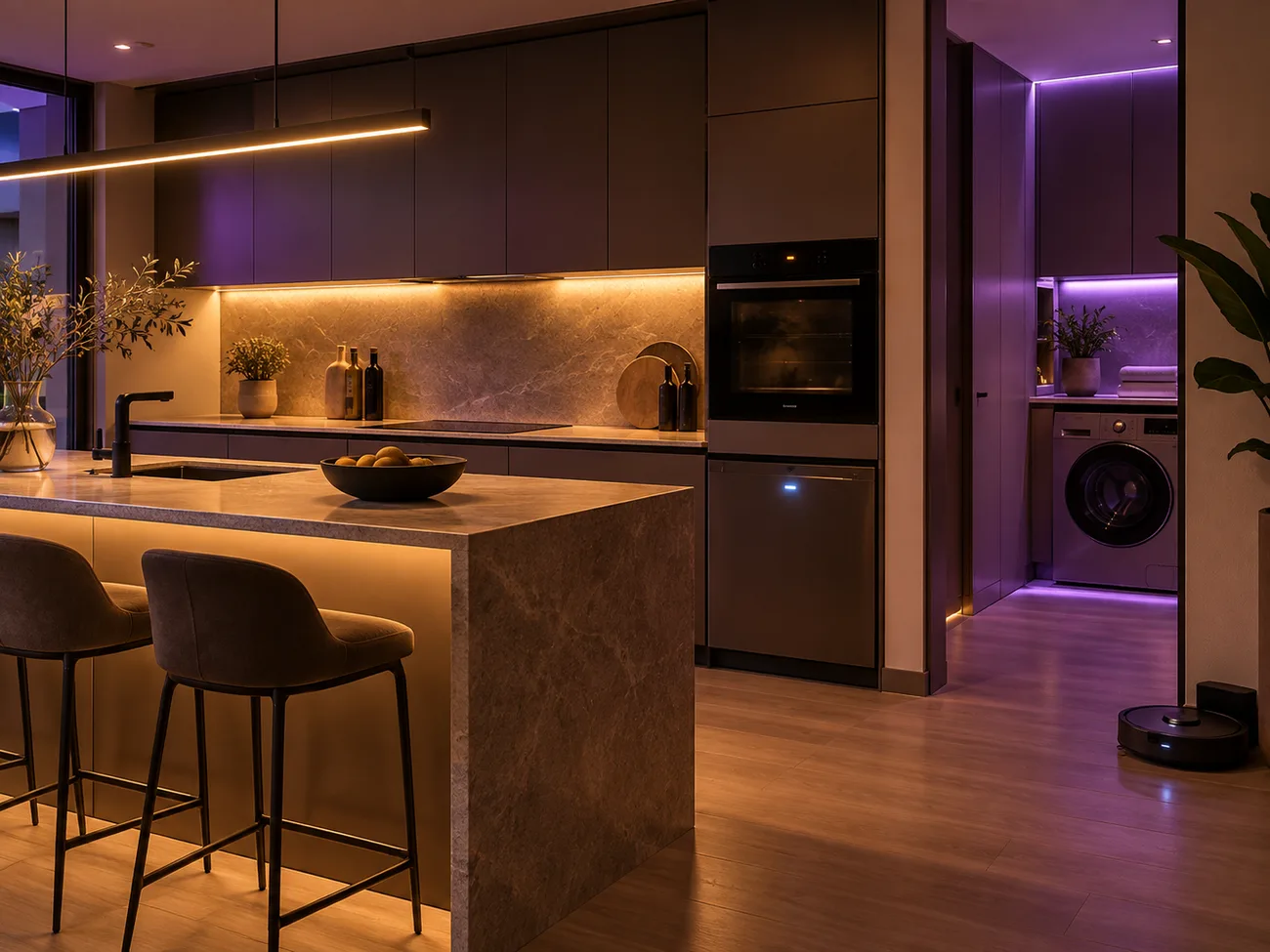 Modern kitchen with connected smart appliances