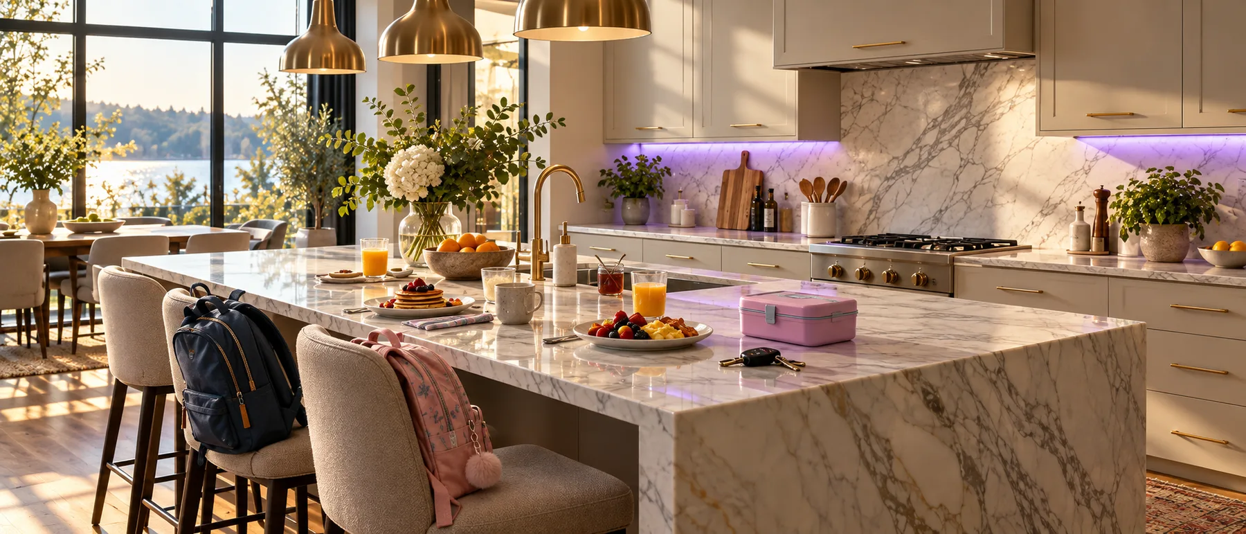Modern family kitchen ready for a busy morning