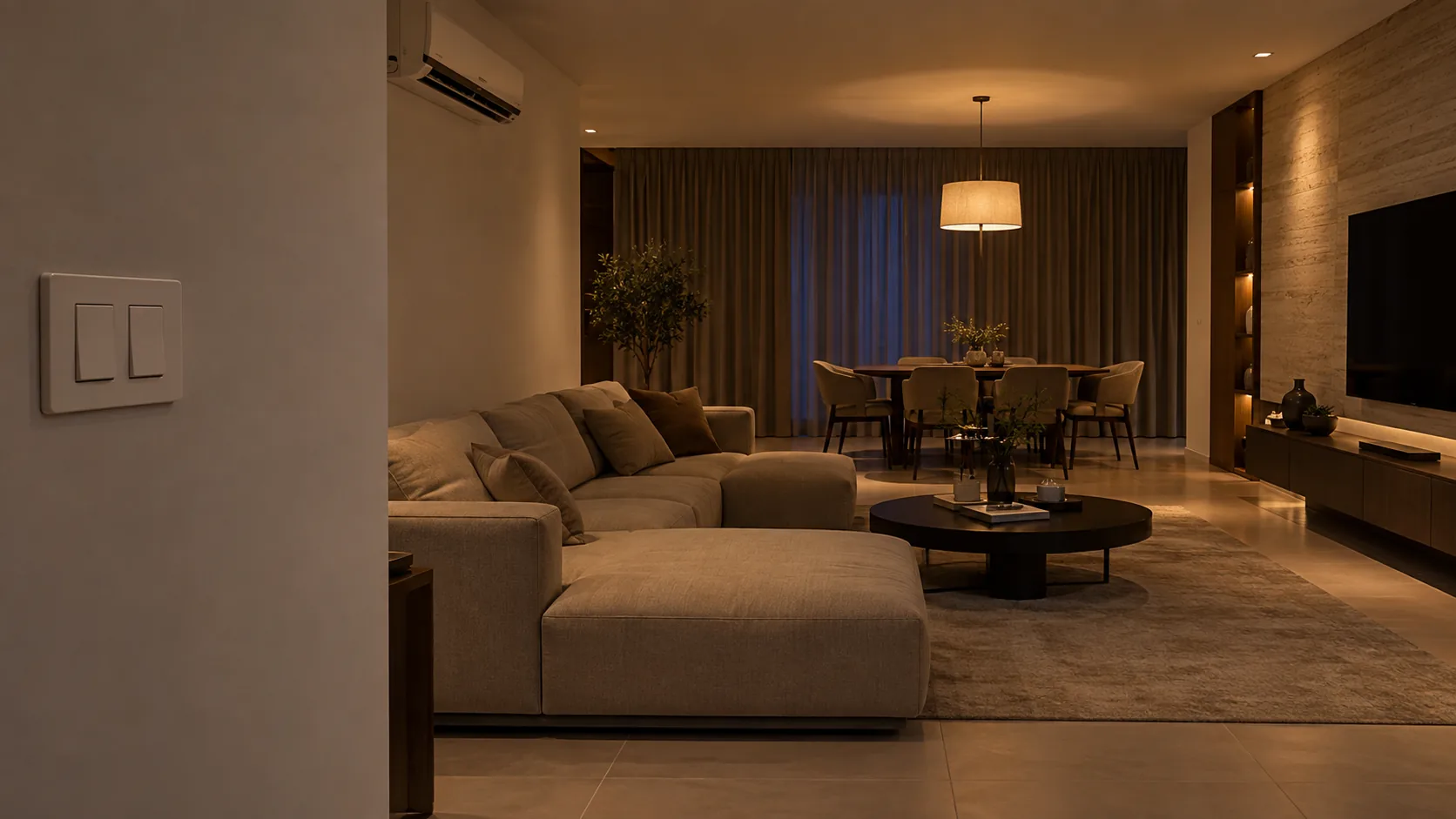 Traditional living room before smart home transformation