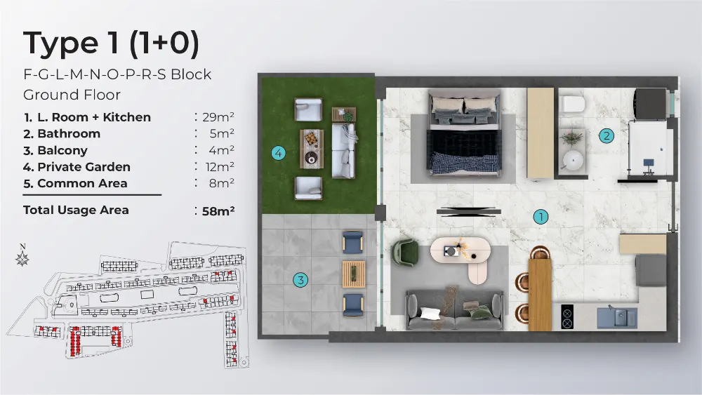 Dolce Vita North Cyprus Studio Flat Type1